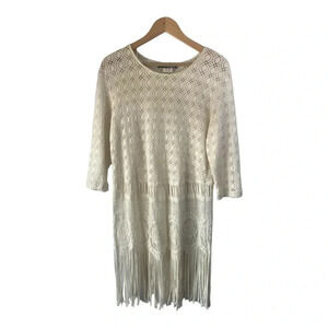 Sharade of California Women's Fringe Crochet 3/4 Sleeve Swim Cover Up Size 14W